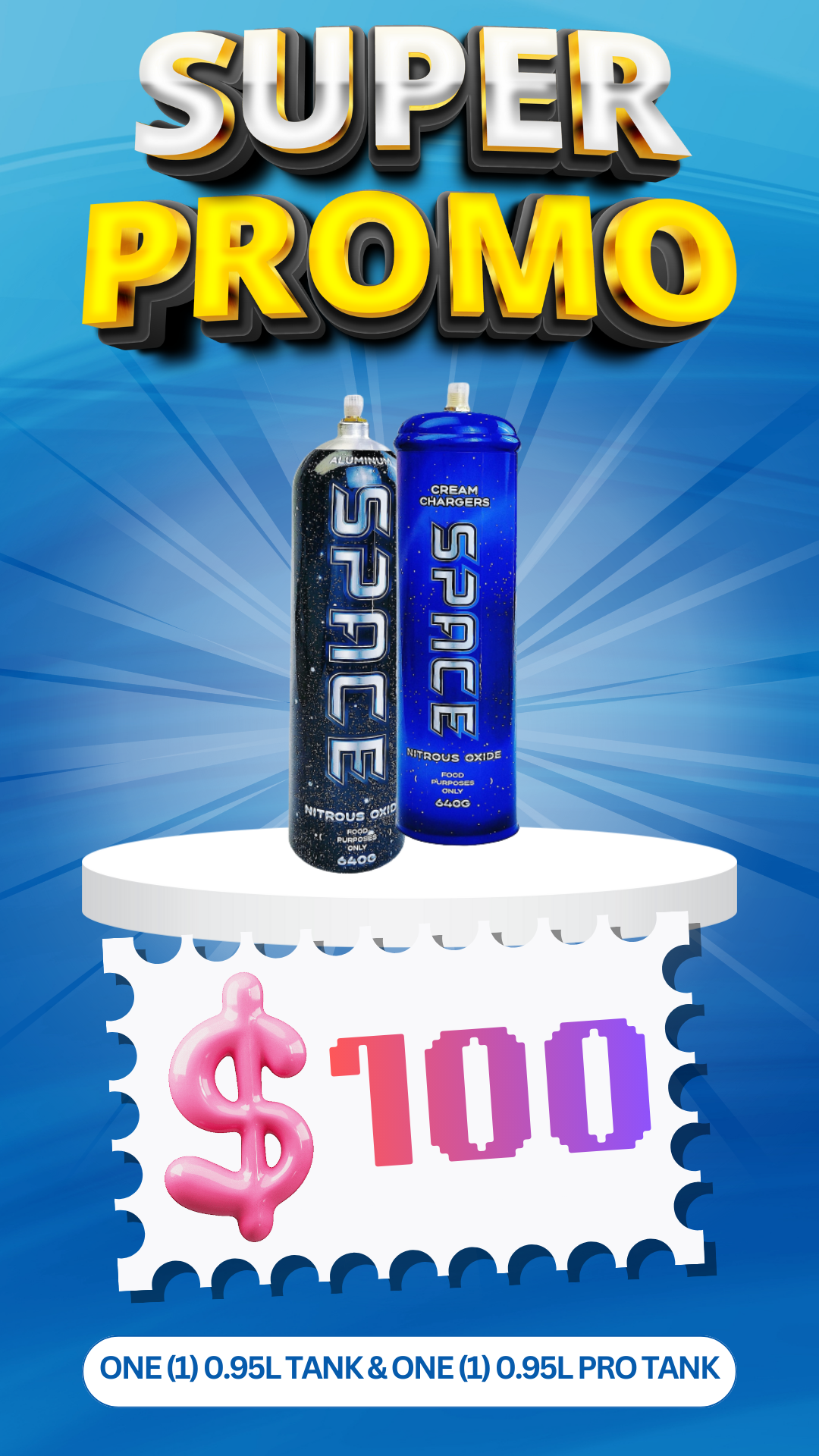 Total 2 Tanks - 1X 0.95L & 1X 0.95L Pro Cream Chargers + Nozzles